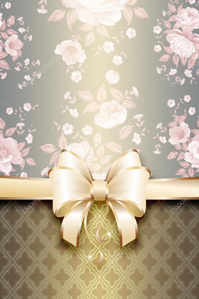 Vintage decorative background with flowers and elegant bow.