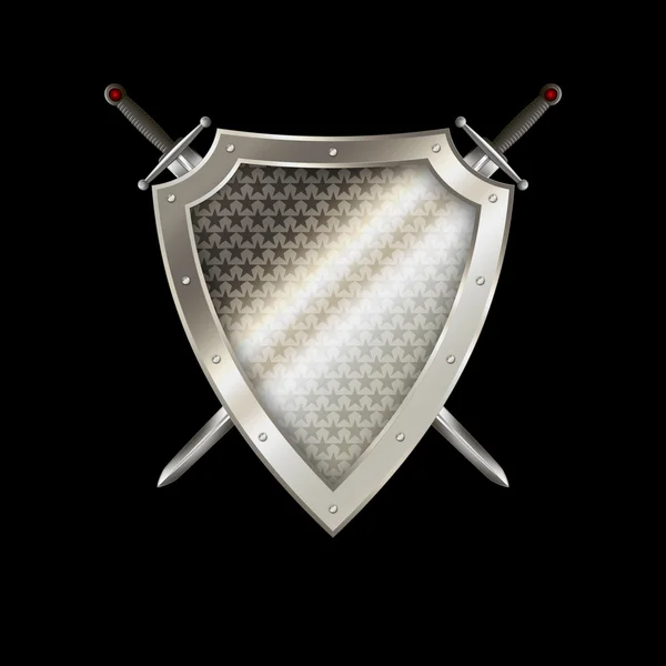 Silver shield with two swords. — Stock Photo, Image