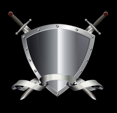 Kılıç ve gümüş şerit ile gümüş kalkan.