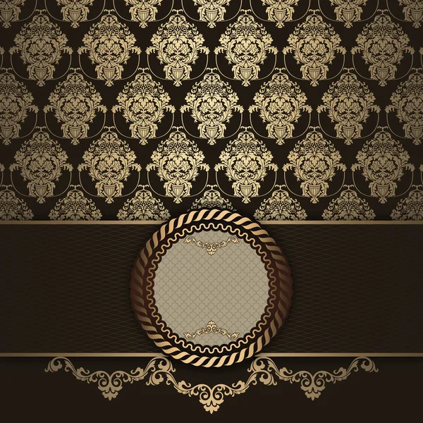 Dark brown and gold vintage background with frame. — Stock Photo, Image