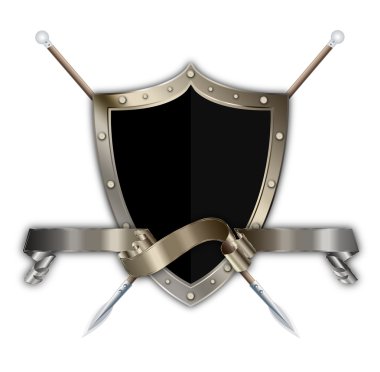 Spears ve kurdele ile Ortaçağ kalkan.