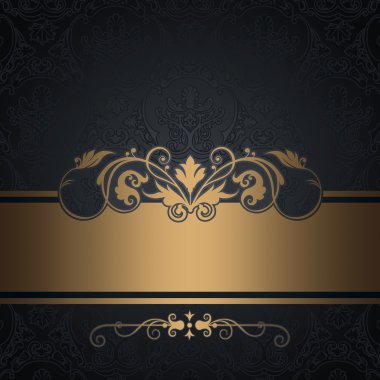 Altın kenarlıklı siyah vintage arka plan.