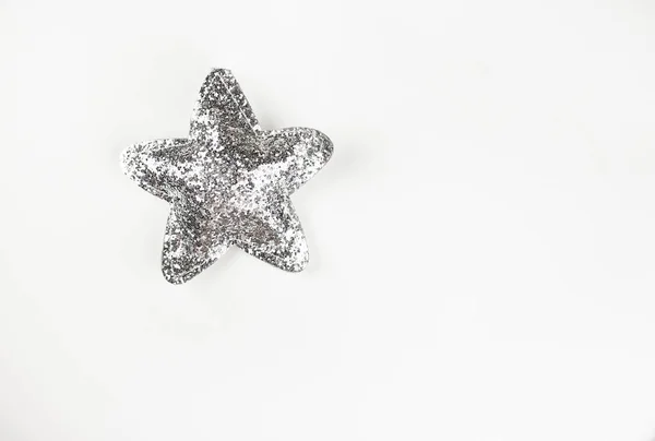 Nyårsstjärna Glitter Och Paljetter Isolerad Vit Bakgrund Närbild — Stockfoto