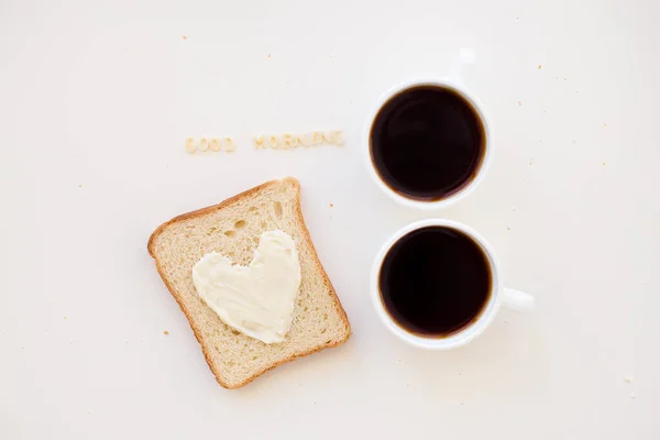 Sandwich Zum Frühstück Herzform Mit Käse Guten Morgen Und Zwei — Stockfoto