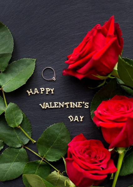 Closeup Inscription Happy Valentine Black Background — Stock Photo, Image