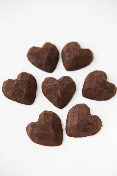 Trüffelschokolade Herzform Auf Weißem Hintergrund — Stockfoto