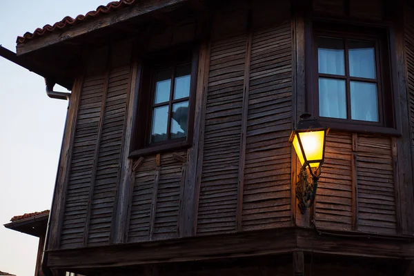 Krásná Prastará Lampa Noci Zblízka Bulharsko Nessebar — Stock fotografie