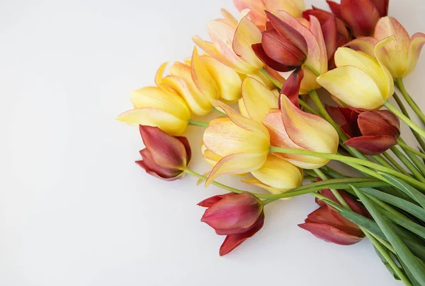 Bir Buket Çok Renkli Lale Taze Bahar Çiçekleri Çiçek Arkaplanı — Stok fotoğraf