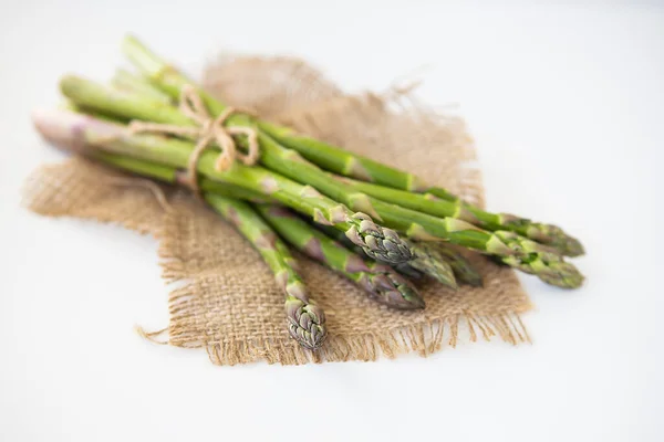 Fresh Green Asparagus Tied Thread Lying Sacking Healthy Wholesome Food — Stock Photo, Image