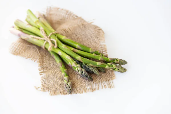 Fresh Green Asparagus Tied Thread Lying Sacking Healthy Wholesome Food — Stock Photo, Image