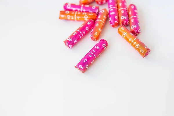 Tampons Roze Oranje Verpakking Hygiëne Gezondheid Concept Plaats Voor Een — Stockfoto