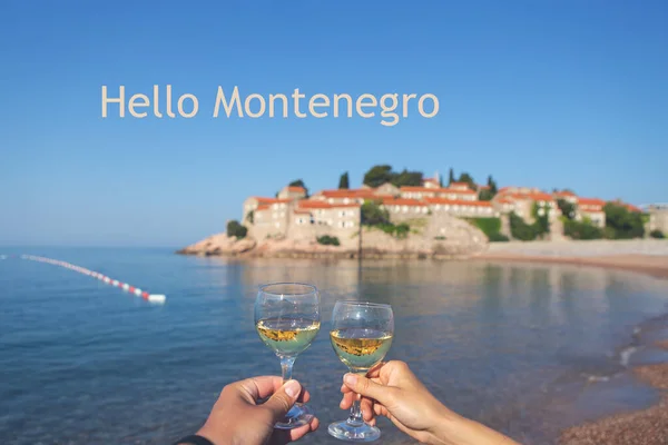 Sveti Stefan Island Montenegro July 2021 Adriatic Sea Glasses Wine — Stock Photo, Image