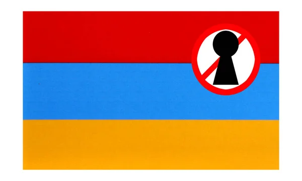 Bandeira Com Aviso Bloqueio Armenia — Fotografia de Stock