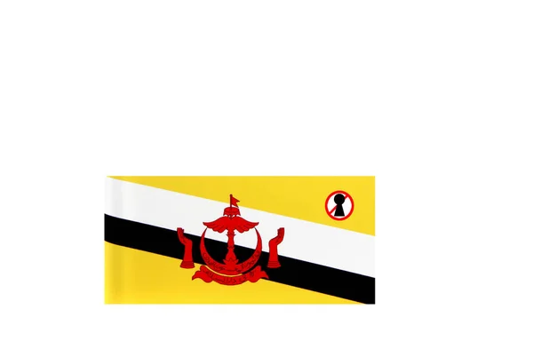 Drapeau Avec Avertissement Verrouillage Brunei — Photo