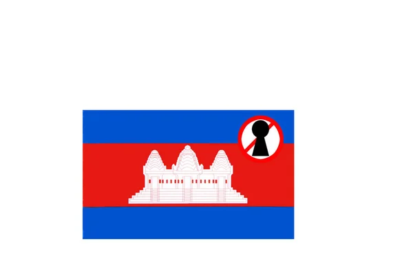 Bandiera Con Avviso Blocco Cambodja — Foto Stock