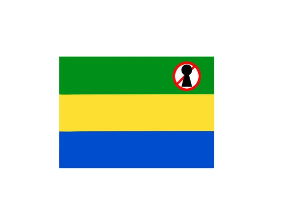 Bandera Con Una Advertencia Bloqueo Gabon — Foto de Stock