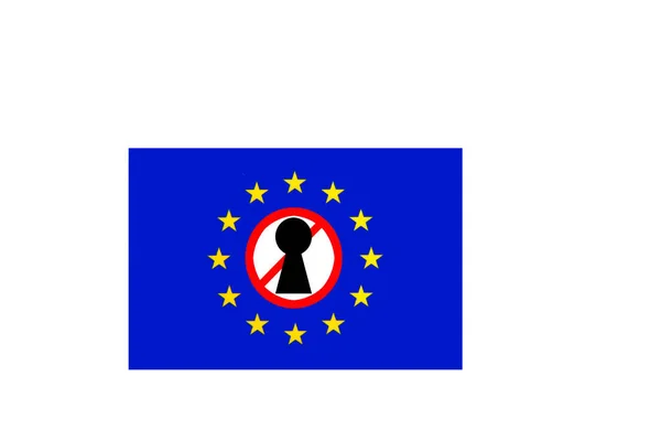 Europe Flag Lockdown Sign Warning Background Stock Photo