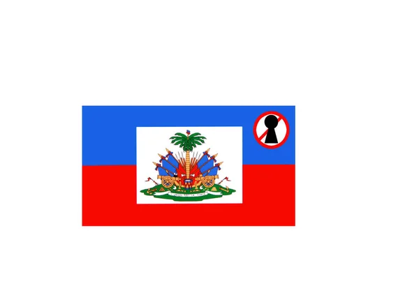 Bandiera Con Avviso Blocco Haiti — Foto Stock