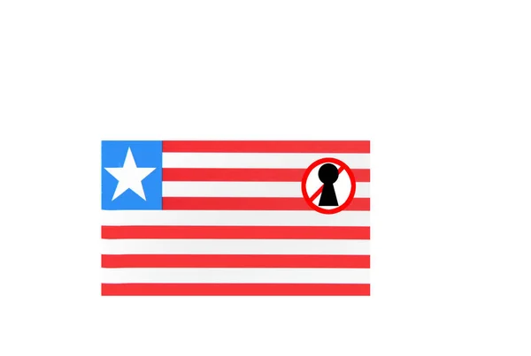 Vlag Met Een Afsluitingswaarschuwing Voor Liberia — Stockfoto