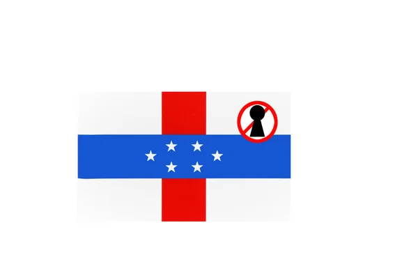 Flag Lockdown Warning Netherland Antilles — Stock Photo, Image