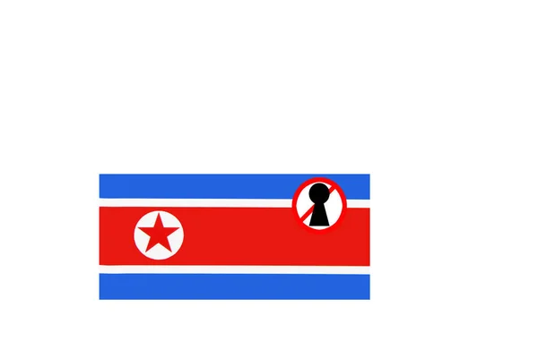 Bandera Con Una Advertencia Bloqueo Corea Del Norte — Foto de Stock