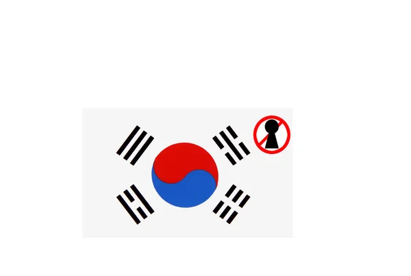 Bandera Con Una Advertencia Bloqueo Corea Del Sur — Foto de Stock