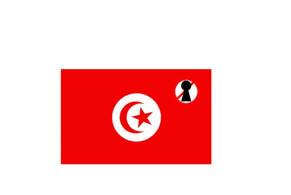 Vlag Met Een Afsluitingswaarschuwing Voor Tunisia — Stockfoto