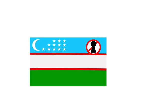 Drapeau Avec Avertissement Verrouillage Ouzbékistan — Photo