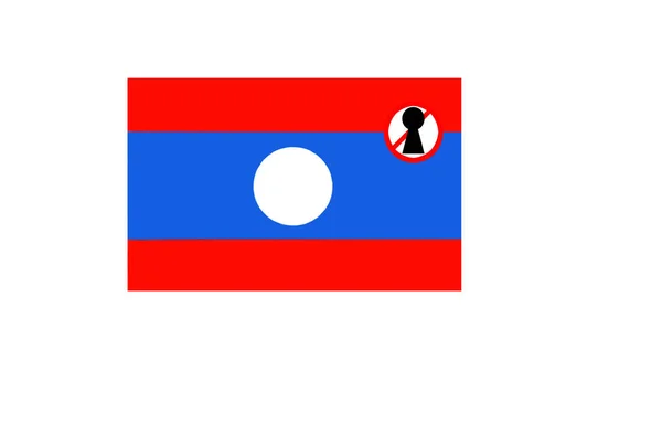 Vlag Met Een Afsluitingswaarschuwing Voor Laos Stockfoto