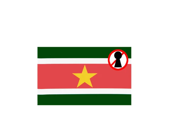 Vlag Met Een Afsluitingswaarschuwing Voor Suriname Stockafbeelding