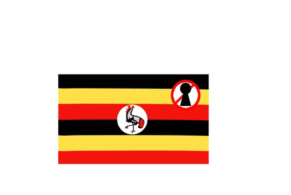 Vlag Met Waarschuwing Voor Uganda Rechtenvrije Stockafbeeldingen