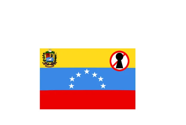 Bandera Con Una Advertencia Bloqueo Venezuela Imagen de archivo