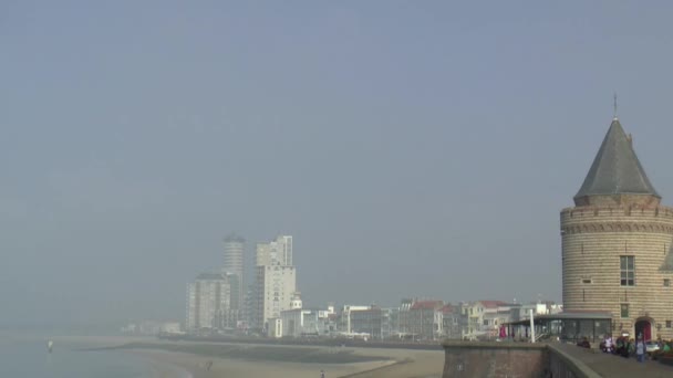 Bulwar i Arsenal Vlissingen w rannej mgle — Wideo stockowe