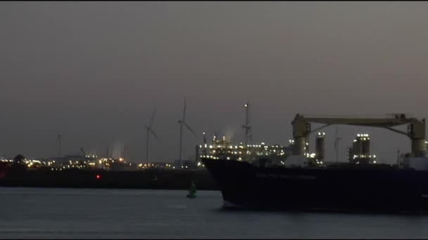 Lights on industry along ship canal — Stock Video