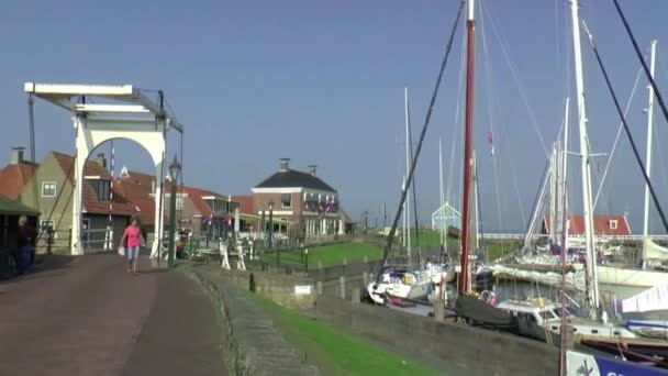 Boats and old fishery harbor — Stock Video