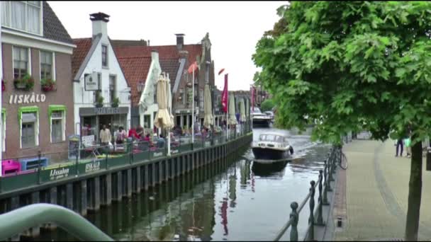 Ship floating on the river — Stock Video