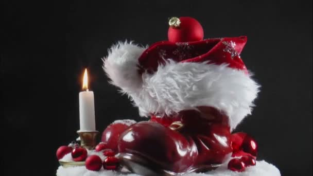 KERSTMUTS op rode laarzen — Stockvideo