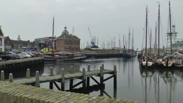 Ships of the Brown Fleet sailing into in Harbour — Stock Video