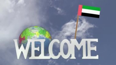 Dönüm Küre ve Birleşik Arap Emirlikleri bayrağı küçük kağıt