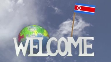 Dönüm Küre ve Kuzey Kore bayrağı küçük kağıt
