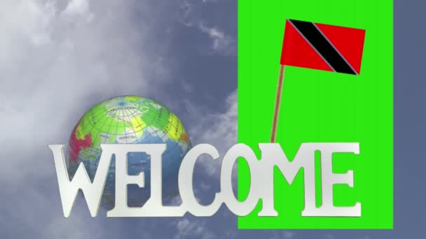 Turning globe and small paper flag of TRINIDAD and TOBAGO — Stock Video