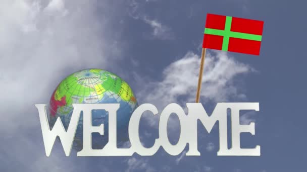 Roterande globe och små papper flagga Bornholm — Stockvideo