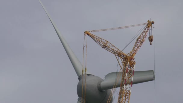 Bouwen van een windmolen park — Stockvideo