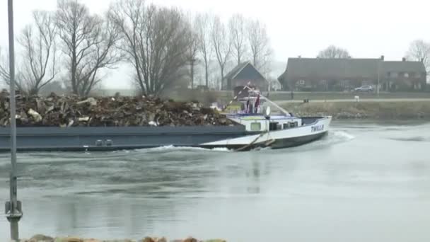 Barge crossing river Ijssel Royalty Free Stock Video