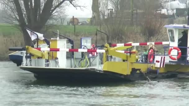 Small ferry crossing river Ijssel Royalty Free Stock Footage
