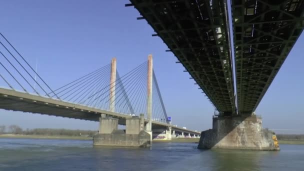 Cable-stayed bridge over river Waal — Stock Video