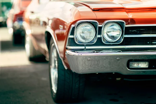 Espectáculo Coches Clásicos Primer Plano Los Faros Del Vehículo Color — Foto de Stock