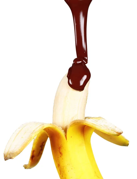 Frische Banane über die Schokolade gießen — Stockfoto