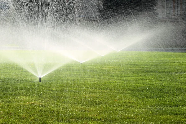 Garden sprinkler on the green lawn — Stock Photo, Image