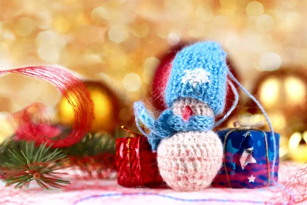 Little snowman and christmas decorations — Stock Photo, Image